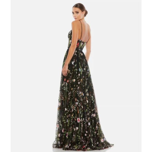 Mac Duggal Dress Women's Size 0 Black Floral Embroidered Beaded Maxi Gown - Picture 2 of 9
